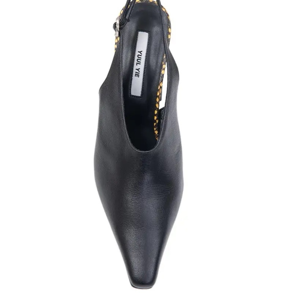 Black & Yellow Slingback pumps w sculptural block heel & mirror ball accent.US9 - Picture 6 of 16